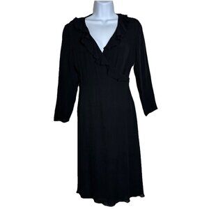 Isabella Bird Black Silk Ruffle Dress Sz 6 Petite Romantic Whimsygoth LBD Night